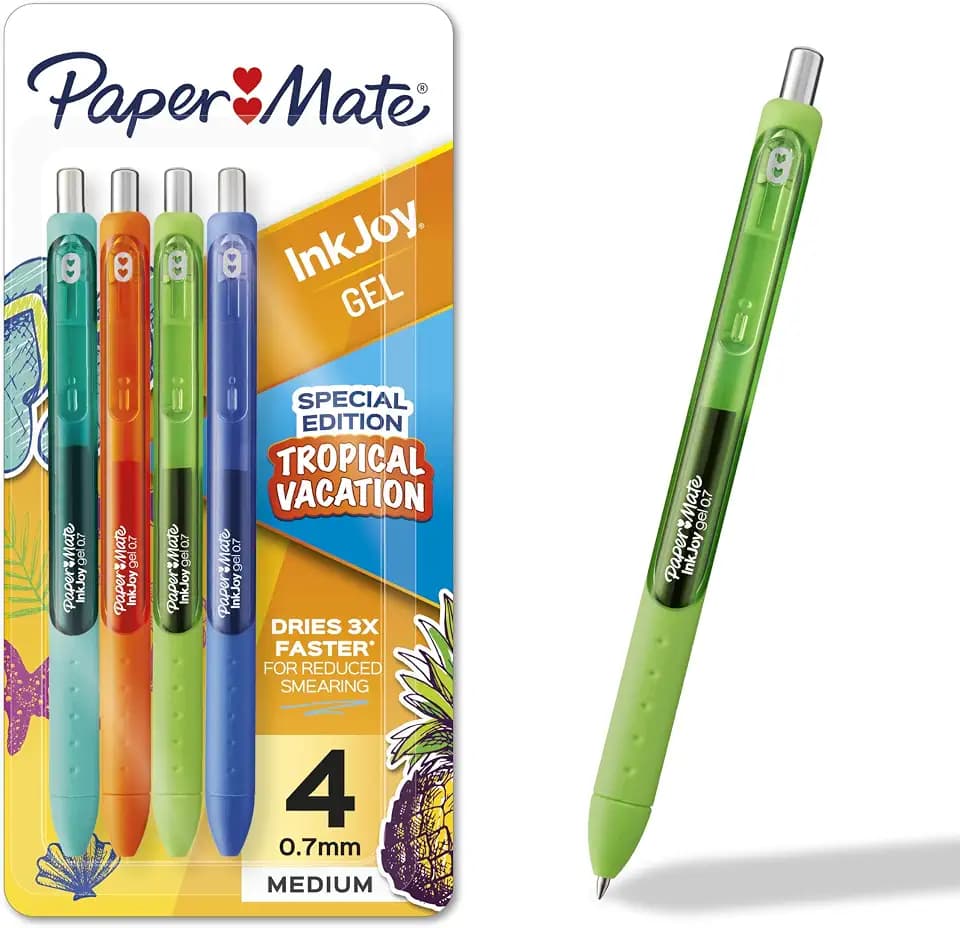 Paper Mate InkJoy Gel Pens, Tropical Vacation Colors, Medium Point (0.7mm), Retractable, 4 Count