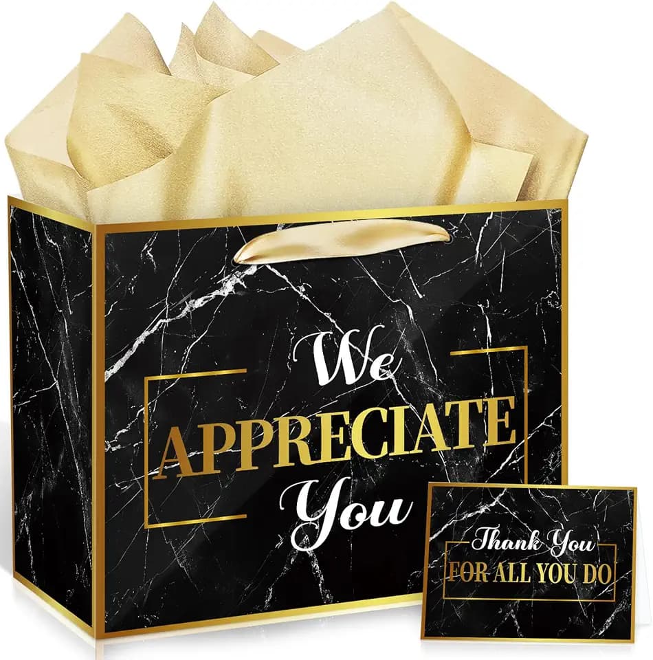 We Appreciate You Gift Bag Black Thank You for All You Do Pastor Employee Appreciation Gift Bags with Tissue Paper Card Appreciation Gift Wrapping Paper We Appreciate You Supplies for Retirement