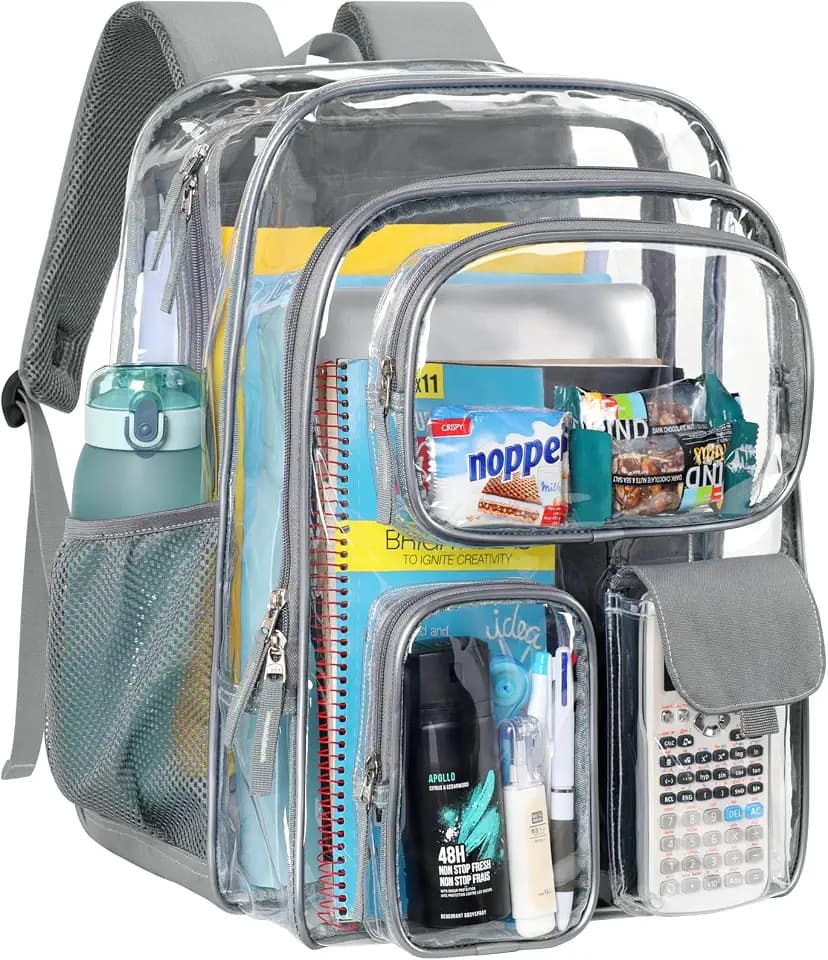 PACKISM Clear Backpack for School - 18 Inch Extra Large Clear Bookbag, Grey