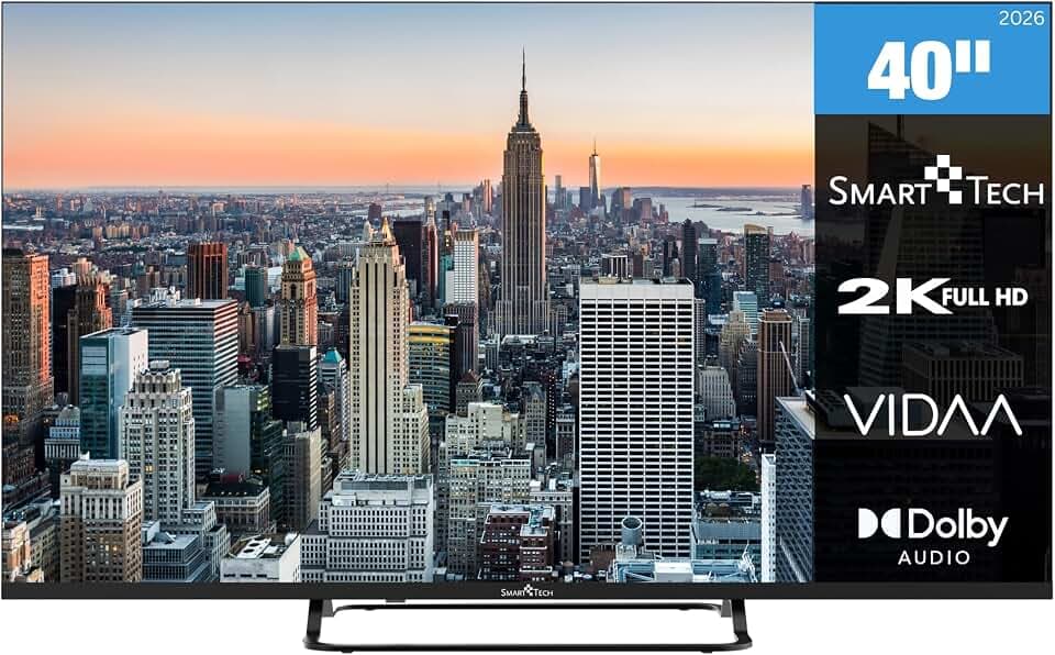 Smart Tech Fernseher 40 Zoll Smart TV VIDAA - Fernseher mit Full HD Auflösung, Bluetooth und Triple-Tuner, LED TV 40FV02V (2026)