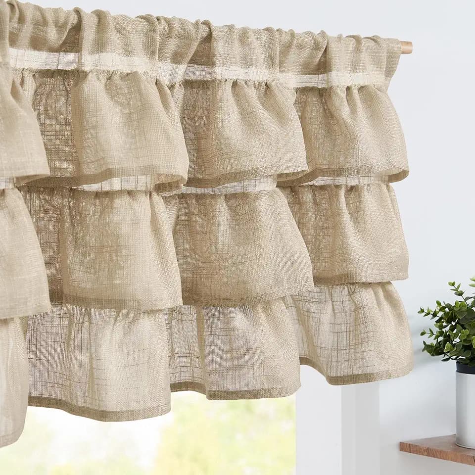 jinchan Ruffled Window Valance Curtain, 18 Inch, 1 Panel, Warm Beige