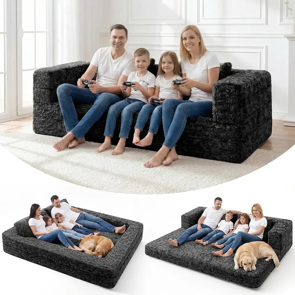 HABUTWAY Convertible Sofa Bed, 3-in-1 Futon Sofa Bed with Pillow, Foldable Pull Out Floor Sofa Bed with Removable Cover, Plush Boneless Couch for Living Room/Bedroom/Dorm