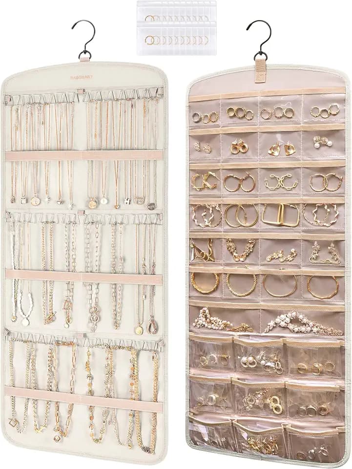 BAGSMART Hanging Jewelry Organizer, Necklace Holder Large Beige