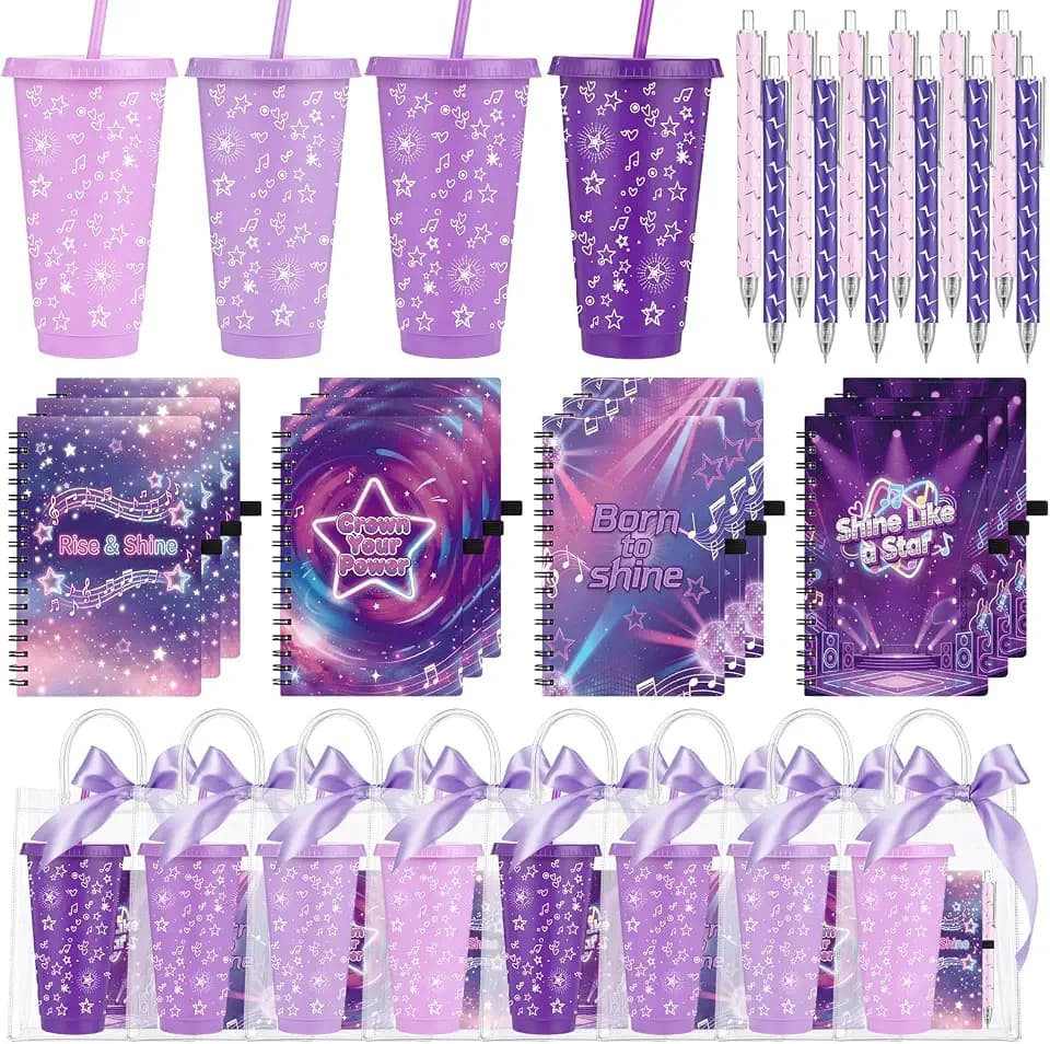 Newtay 12 Sets K Pop Theme Gifts Set Purple Pens Notebooks Cups Supplies