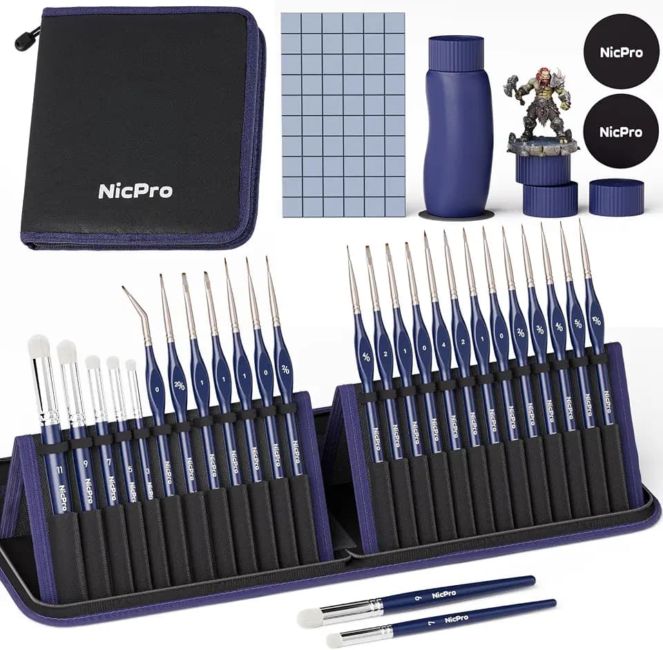 Nicpro Professional Miniature Painting Kit - 25PCS Miniature Paint Brushes Drybrush with Magnetic Painting Handle, Model Paint Brushes for Miniatures, Model, Craft, Acrylic Painting, with Nylon Bag