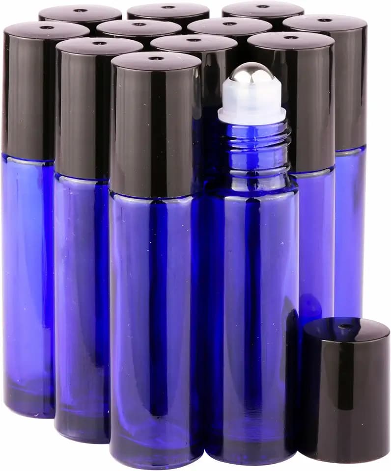 inice 12 Pack Essential Oil Roller Bottles 10ml Cobalt Blue Glass Bottles Stainless Steel Roll On Ball for Daily Care