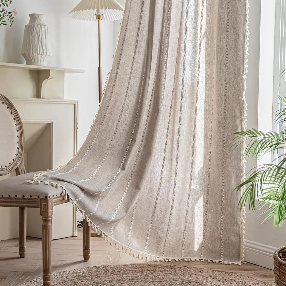 KOEXM Boho Farmhouse Curtains for Bedroom Living Room 96 Inch Long 2 Panels