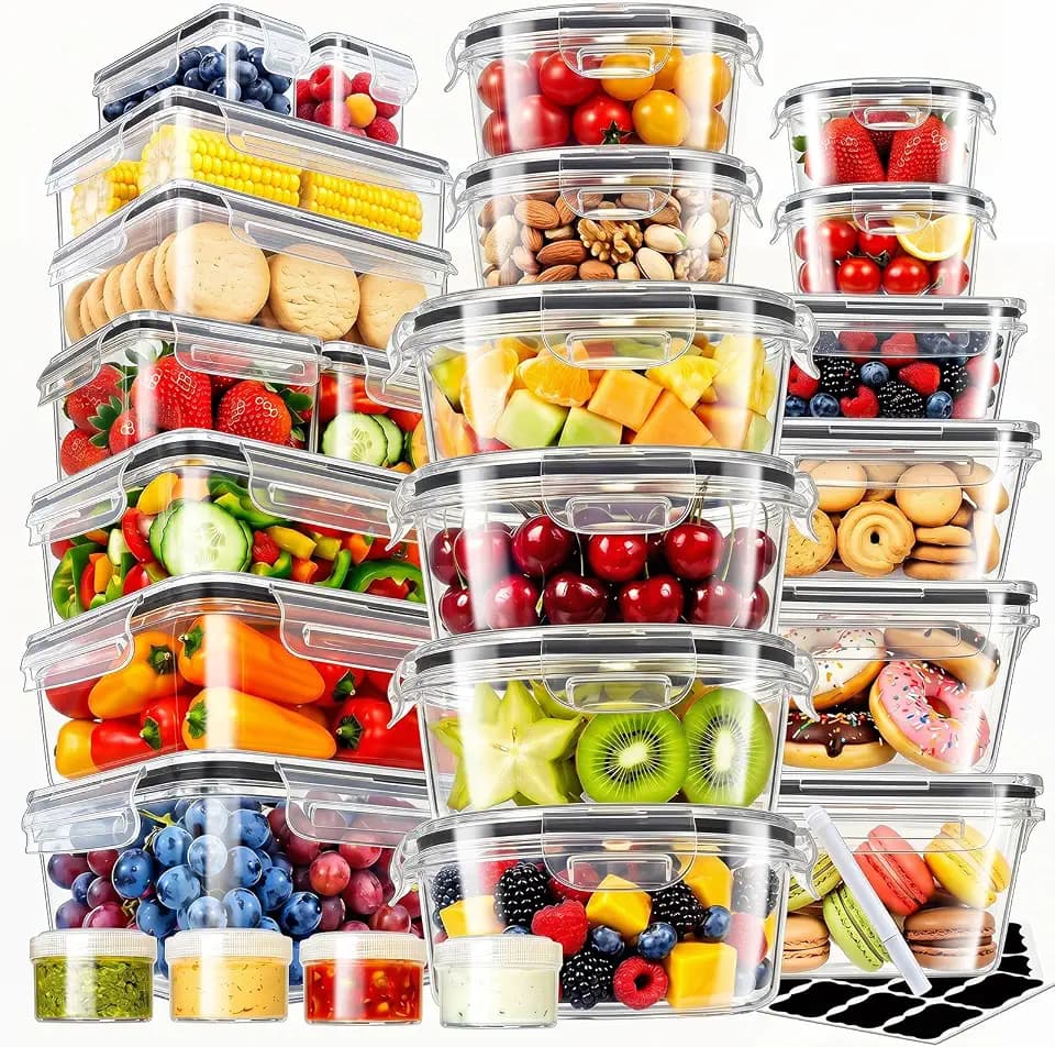 50 Pcs Reusable plastic food storage containers with lids