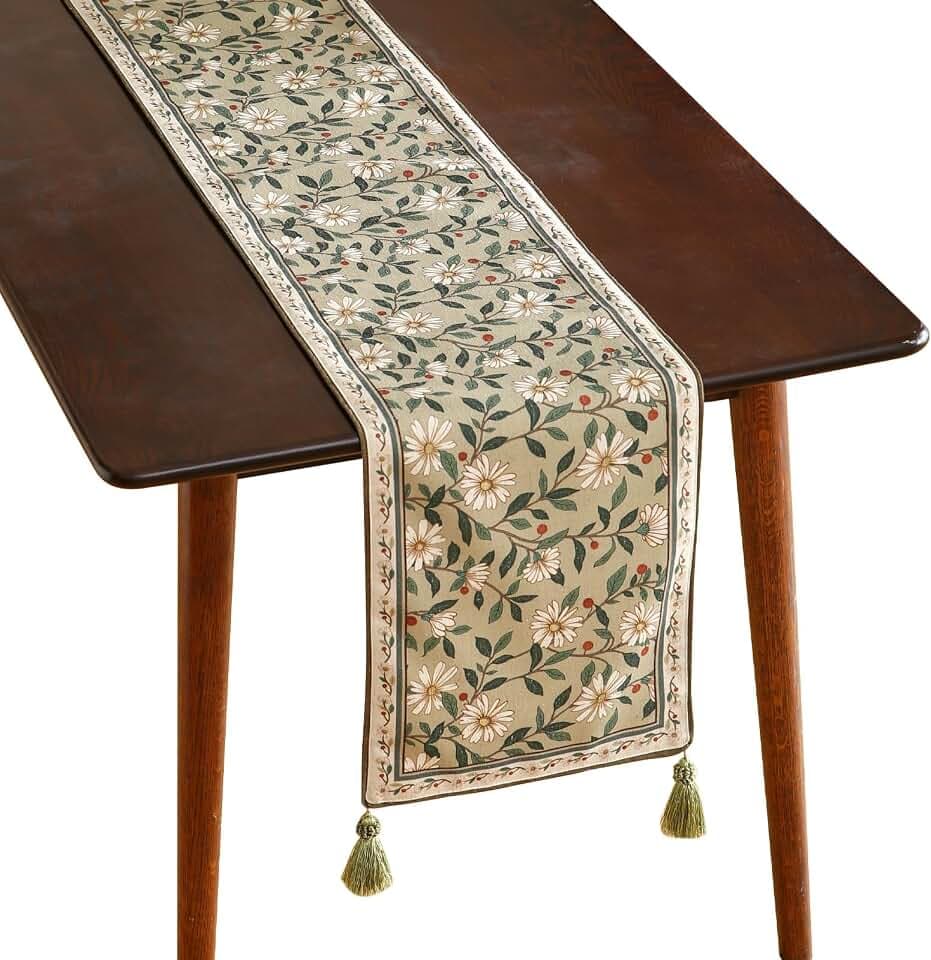 ISAENNE Designer Vintage Linen Table Runner,87"x12"-Brune