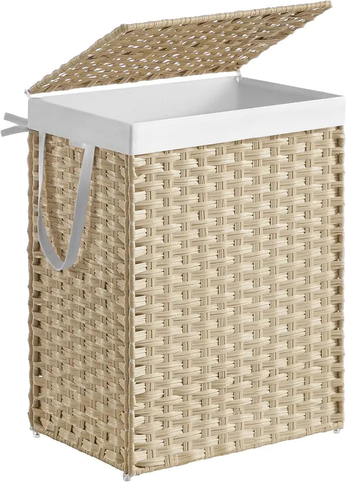 SONGMICS Laundry Hamper with Lid, 23.8 Gal (90 L) Synthetic Rattan,Foldable