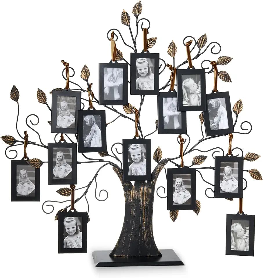 Philip Whitney Family Tree Picture Frame with 14 Hanging Picture Frames, Gifts For Mom, Mother's Day, Christmas Gifts - 18x20 Metal Tree Includes 14 Ornament 2x3 Photo Frames