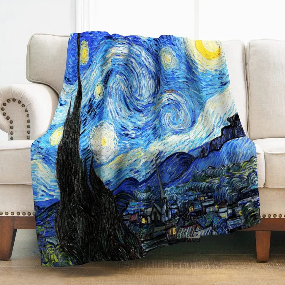 Levens The Starry Night Throw Blanket, Abstract Theme Decor for Couch Bed Sofa Travelling Camping, Birthday Christmas Soft Cozy Lightweight Flannel Fleece Blankets for Kids 50"x60"