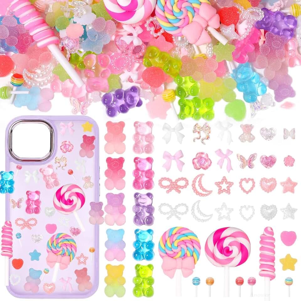 Candy Junk Case Charms Kit, Gummy Bear Lollipop Charms for Junk Cases
