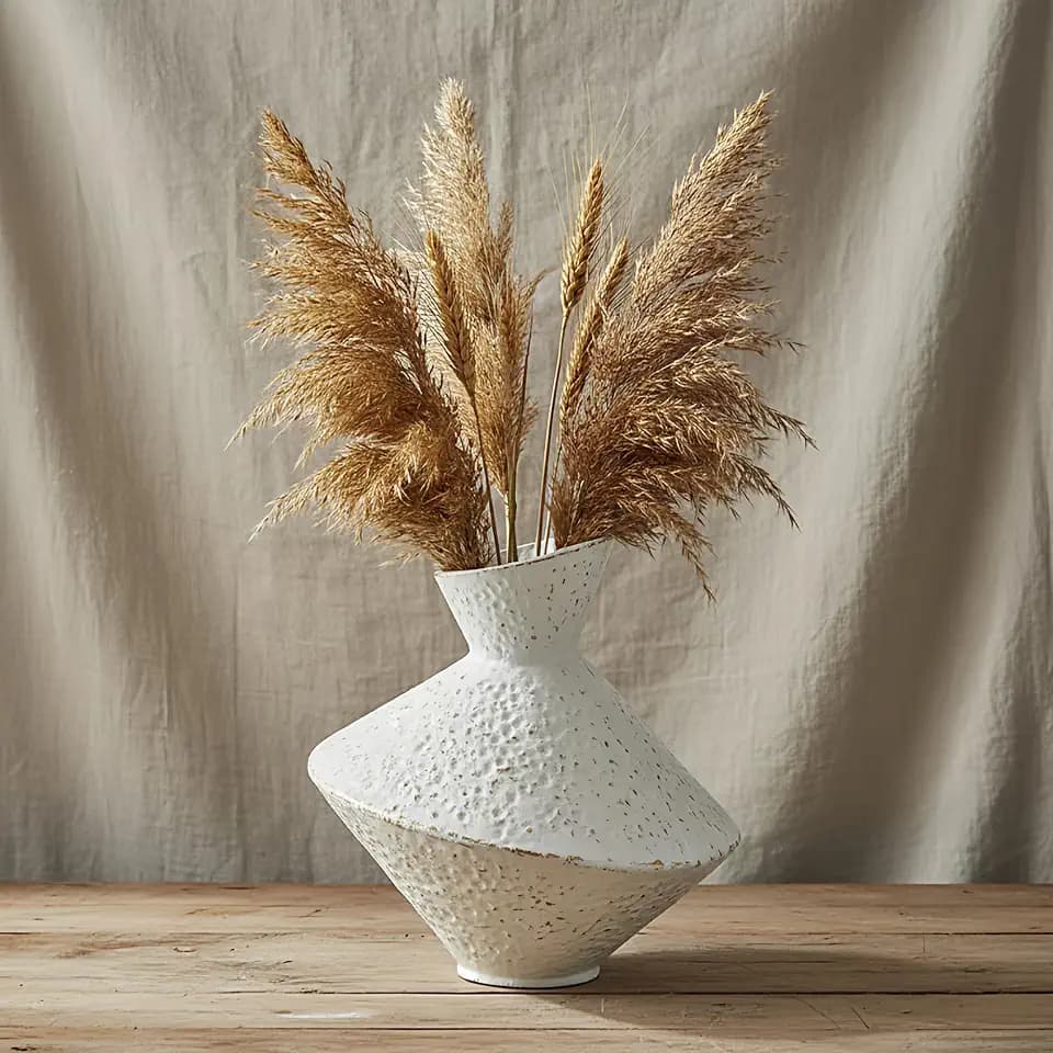 Cast Iron Decorative Vase, Dried Flower Rustic Vases, Wabi Sabi Vase for Modern Home Decor, Living Room, Shelf Decor, Enterway, Wedding, Office, Table, Bedroom, Kitchen, 8.86" H (White)