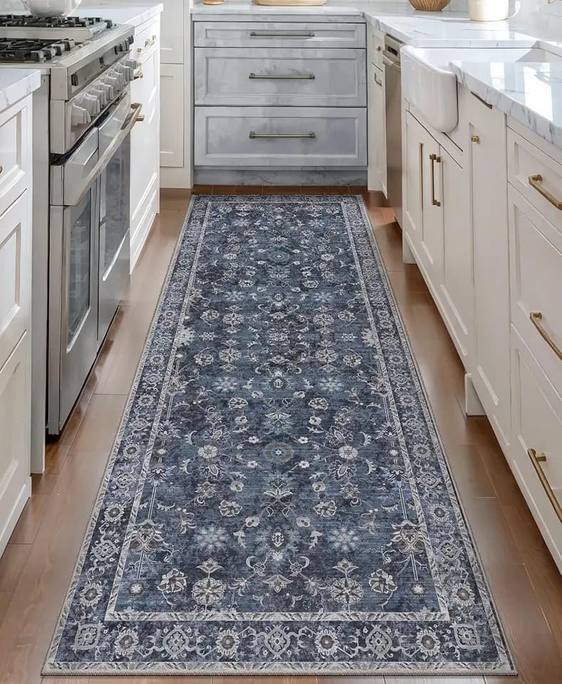 Tangsoo Washable Runner Rug for Hallway Non Slip,2x7 Navy Blue Runner Rugs