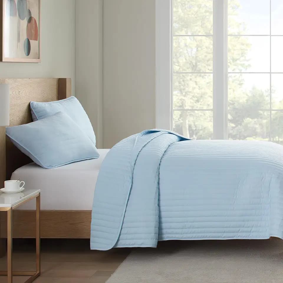 Arkwright King Quilt Set - Soft Brushed Lightweight Microfiber Bedspread Coverlet Bedding Sets for All Seasons (1 Quilt, 2 Pillowcases Shams), 104x90 in, Light Blue