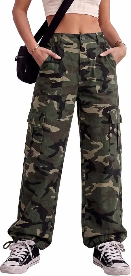 Lepunuo Women's High Waisted Cargo Pants Travel Y2K Streetwear Baggy Stretchy Pants with 6 Pockets Drawstring Ankle Cuffs