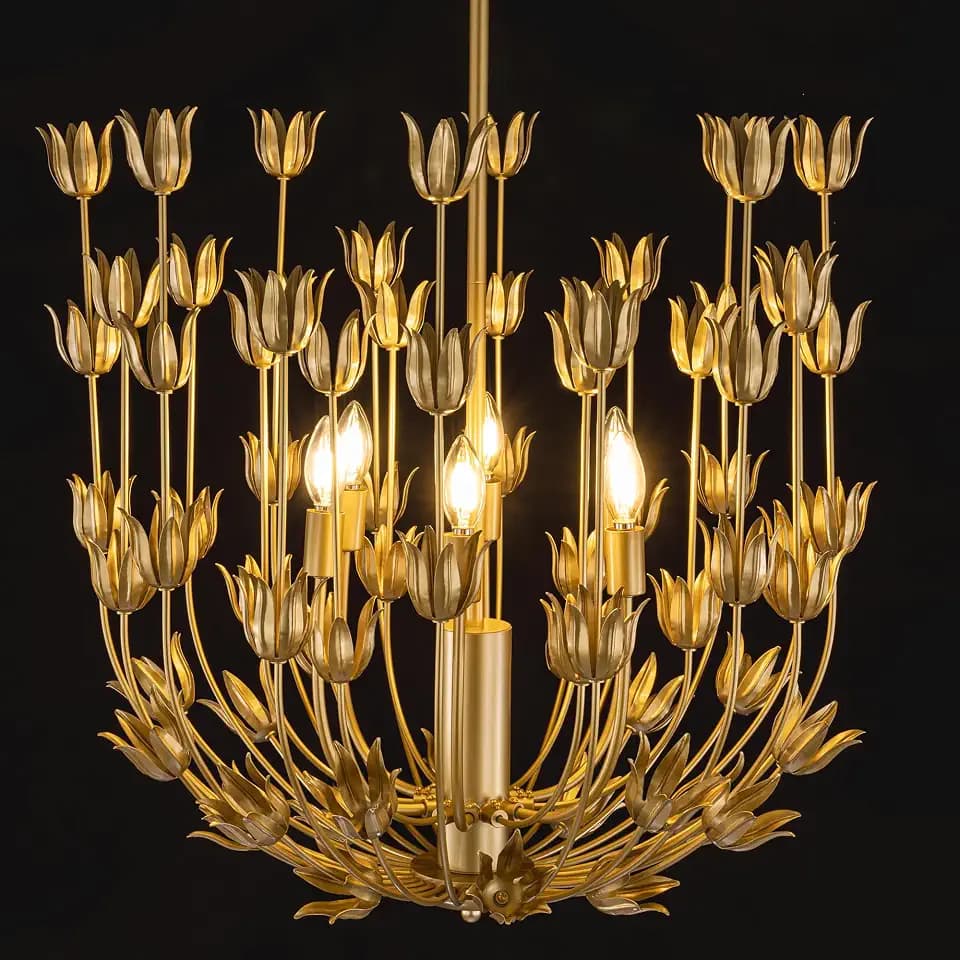 Wellmet Gold Flower Chandelier for Dining Room, Modern Farmhouse Chandelier