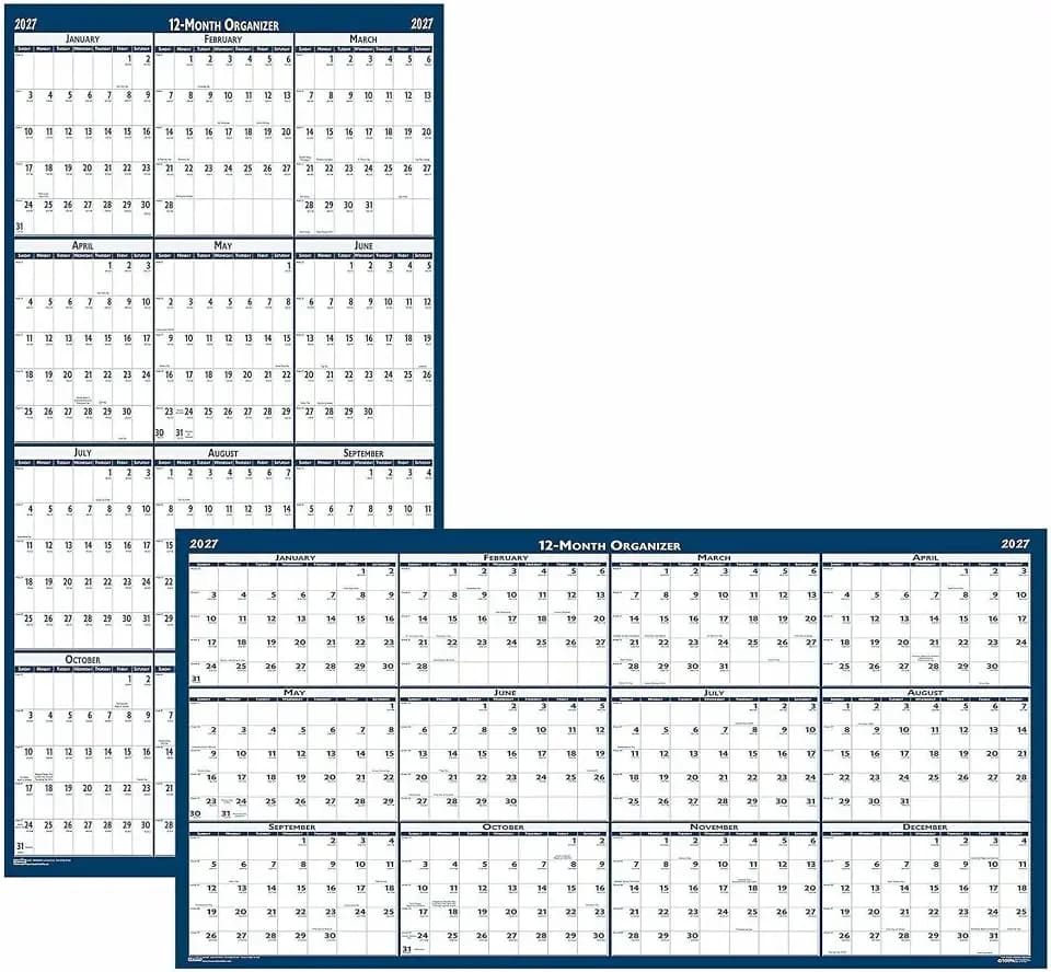 House of Doolittle 12 Month Reversible Laminated Wall Planner, January 2027 to December 2027, 66" x 33"