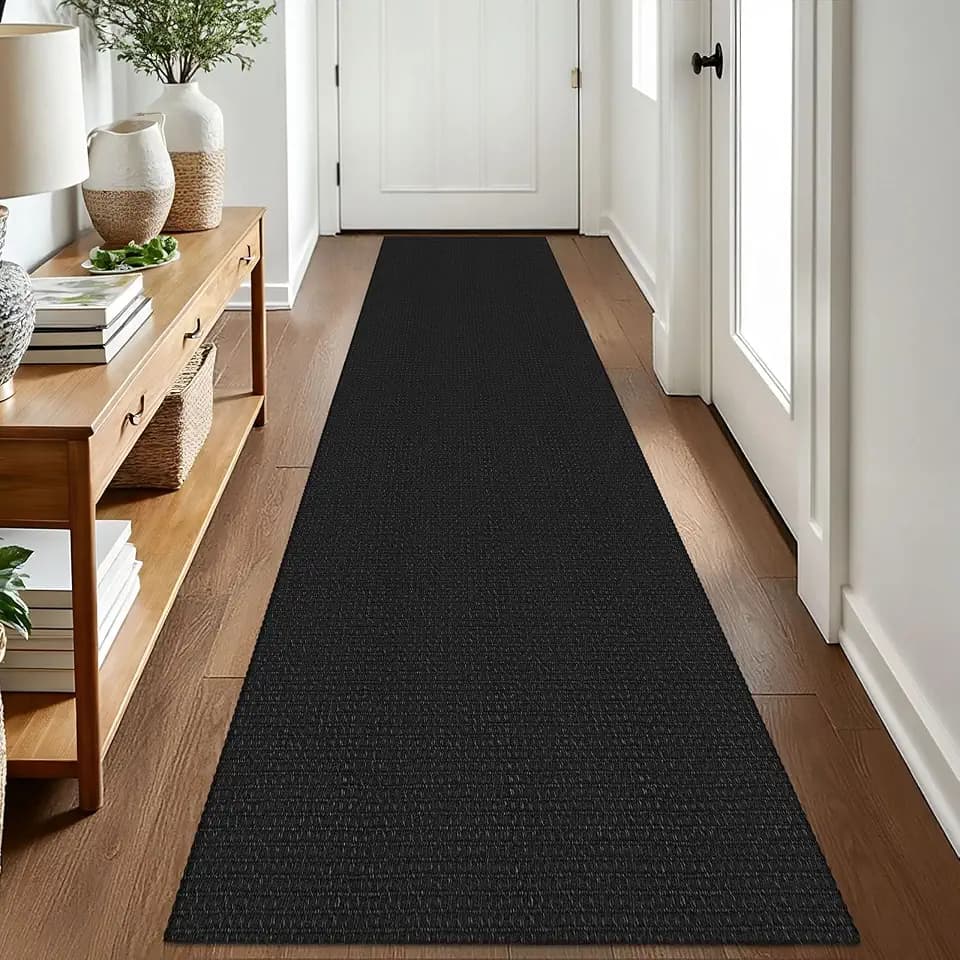 EARTHALL Woven Runner Rug 2x8 Ft Washable Runners for Hallways Cotton Non Slip Rubber Backed Kitchen Runner Braided Indoor Floor Carpet for Entryway, Hallway, Kitchen, Bedroom, Black/Grey
