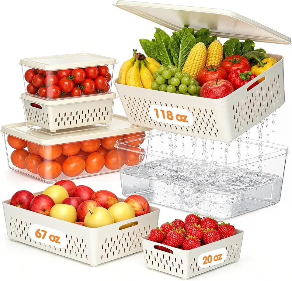 4 Pack Fruit Storage Containers for Fridge, Plastic Food Storage Container