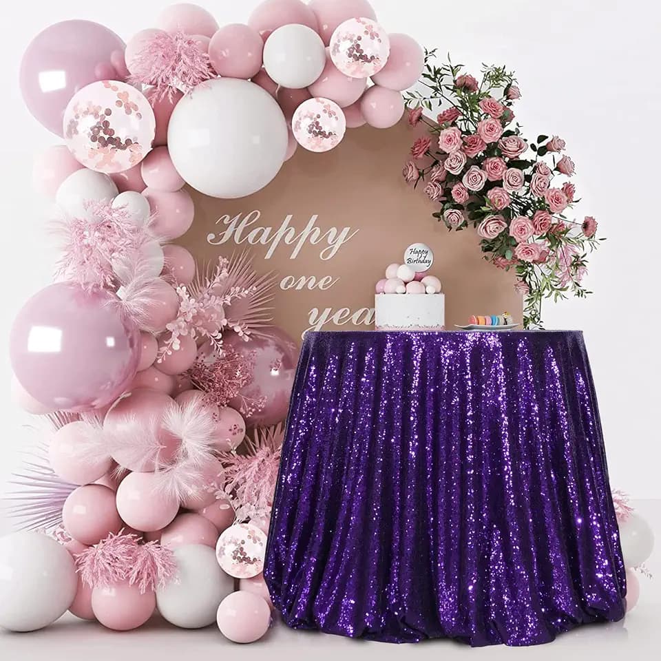SquarePie Sequin Tablecloth Round Purple 90 Inch Sparkly Table Linen for Wedding Birthday Party Christmas