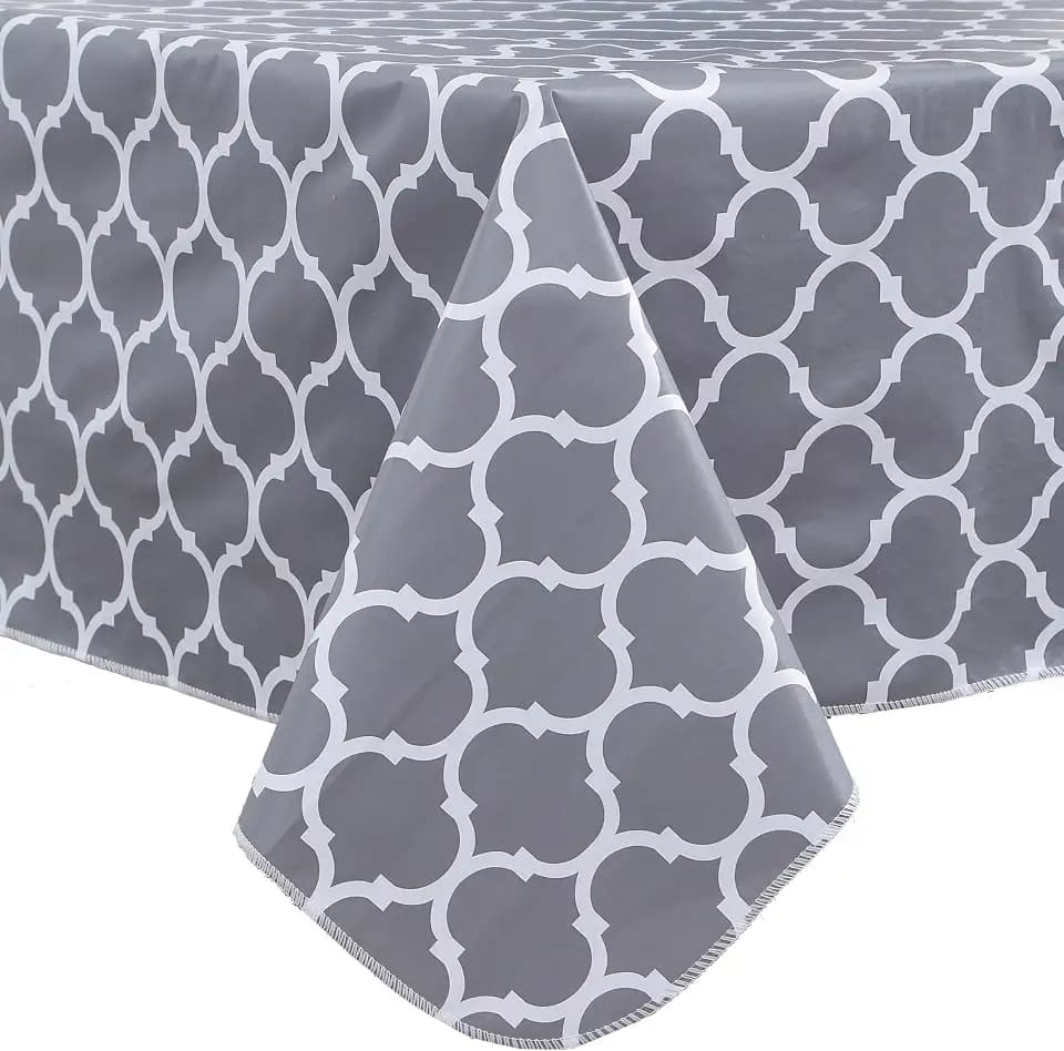 Heavy Duty Vinyl Tablecloth with Flannel Backing Waterproof Oil-Proof Plastic Table Cloth Stain-Resistant Wipeable Rectangle or Square Table Cover for Indoor and Outdoor (Quatrefoil,54x54 Inch)