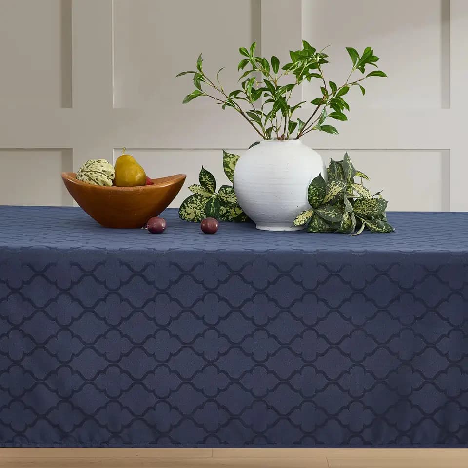 HLC.ME Modena Navy Blue Waterproof Rectangle Tablecloth, 57x84 Inches