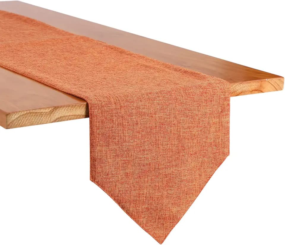 Burlap Farmhouse Cotton Linen Table Runner, Rustic Woven Solid Color Table Runner for Dining, Kitchen, Holiday, Halloween, Christmas, Party (12x70 inch, Orange)