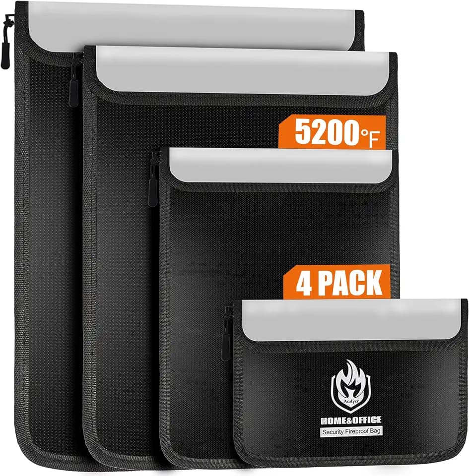 Andyer 4 Pack Fireproof Document Bags (5200℉), Waterproof Document Holder
