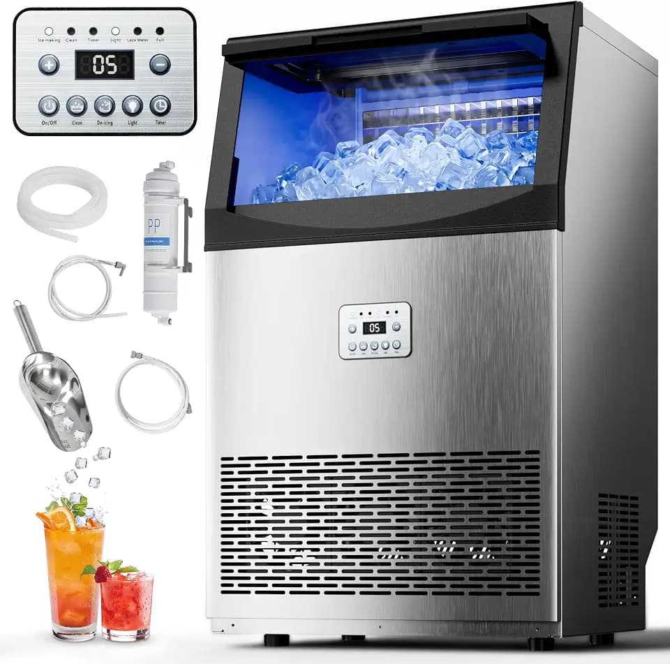 Uthfy Commercial Ice Maker Machine, 170Lbs/24H with 55Lbs Ice Storage, Stainless Steel Under Counter Ice Machine with 50Ice Cubes Ready in 7-14Mins, Self-Cleaning, Freestanding Ice Maker for Cafe Home