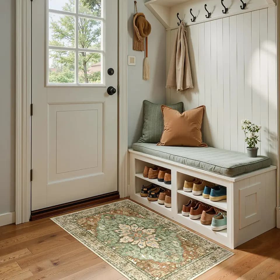 RELEANY Washable Area Rug, Small 2'x4', Brick/Brown/Green