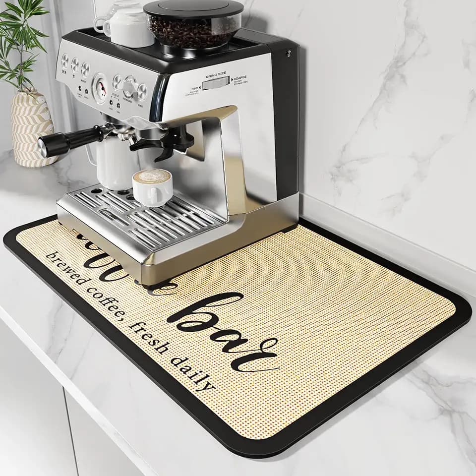 DK177 Coffee Mat - Dish Drying Mat for Kitchen Counter, Hide Stain, Absorbent with Waterproof Rubber Backing, Fit Kitchen Dish Rack Bar Accessories (Coffee Bar, 19" x 12")