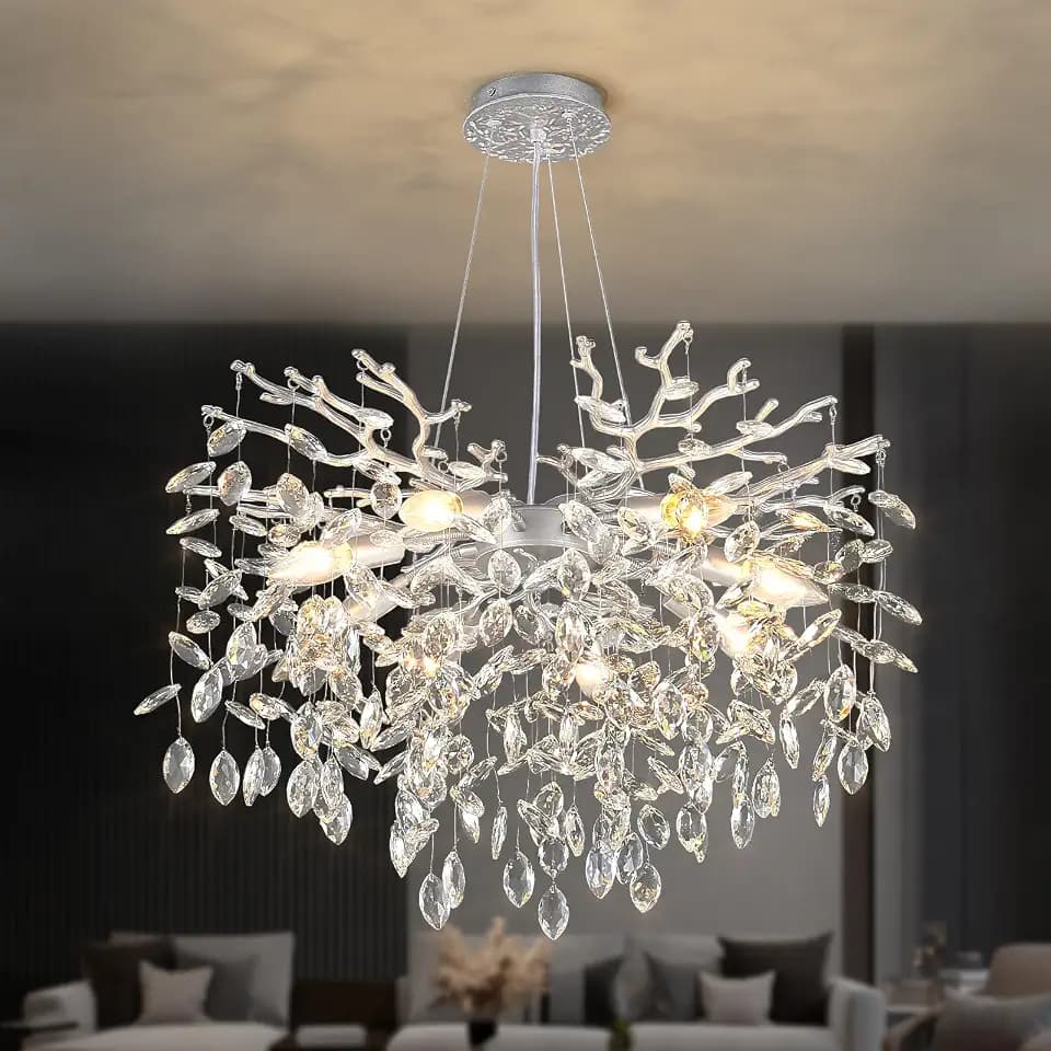 EGM 24-Inch Modern Tree Branch Chandelier Silver Crystal Pendant Lighting