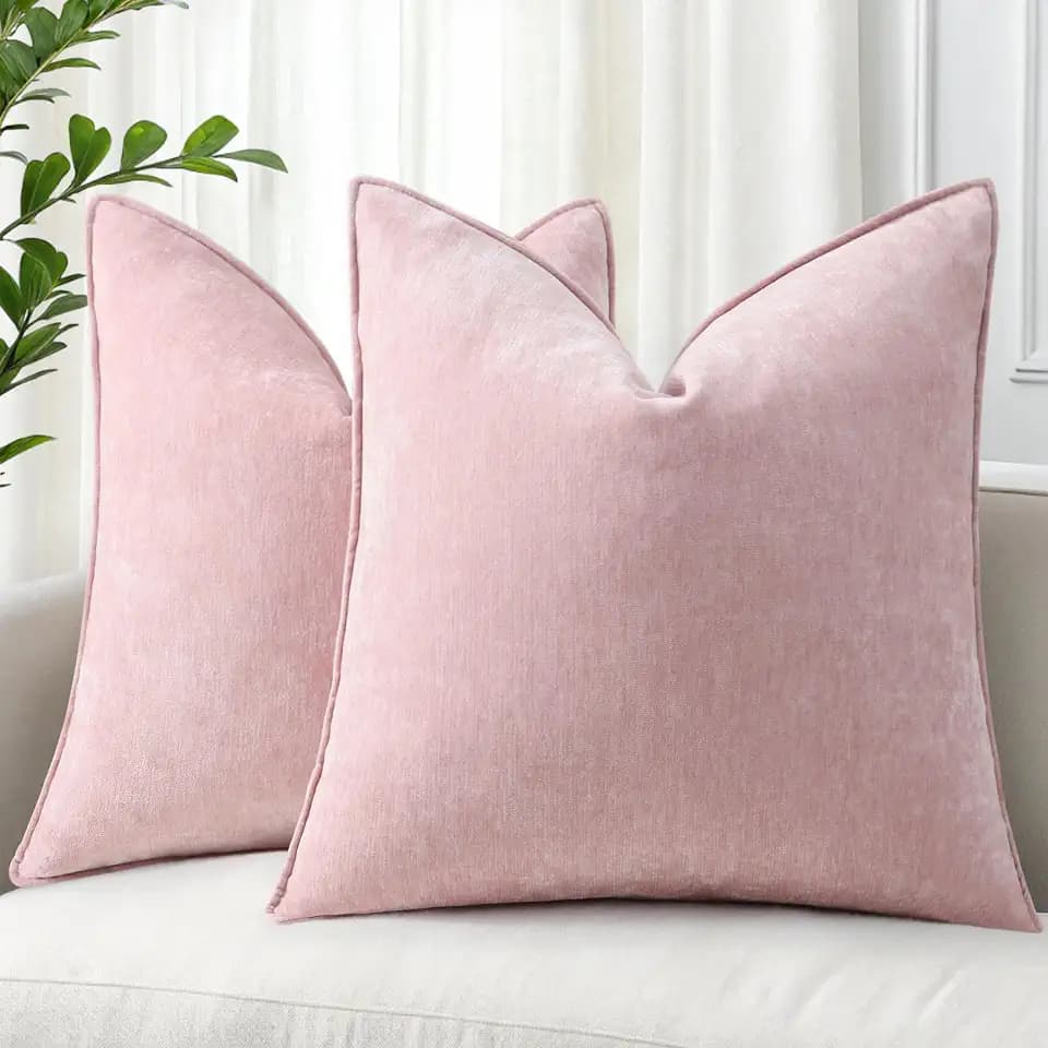 decorUhome Chenille Blush Pink Velvet Throw Pillow Covers 20x20 Set of 2