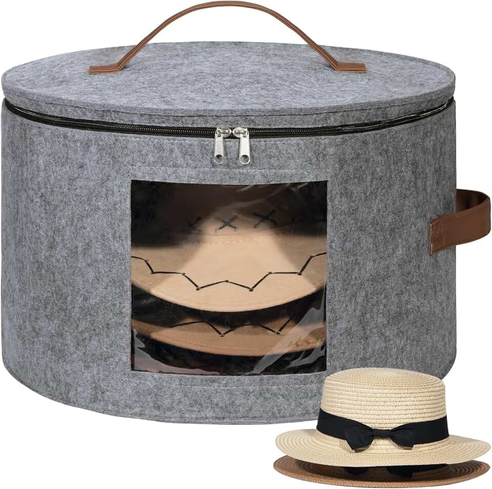 Lifewit Round Cowboy Hat Box for 7 Caps, 37L Hat Organizer Bag,Gray,1 Pack