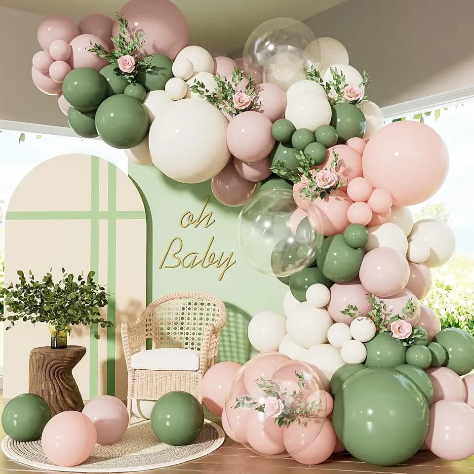 Baby in Bloom Balloon Arch Garland Kit, Pink Green White Balloons
