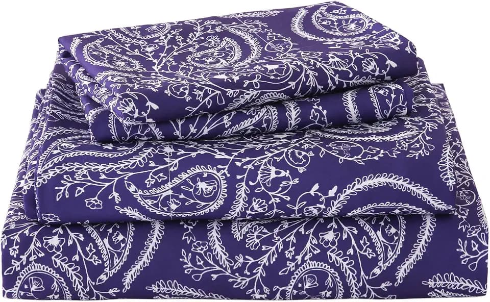 Dark Purple Floral Bed Sheets Set King Size Paisley Patterned Bedsheets