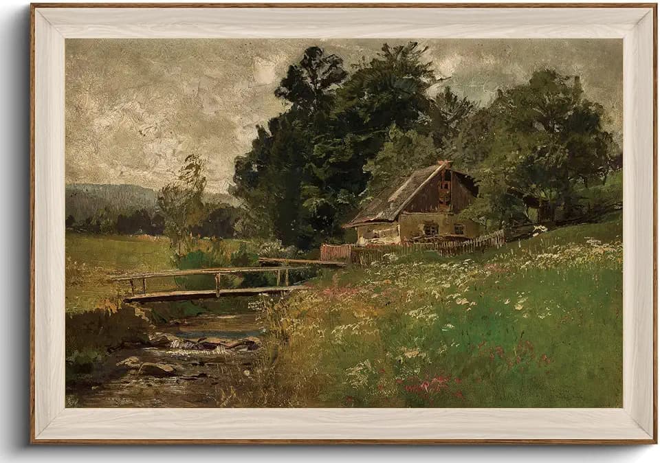 KISSFOX Framed Wall Art Vintage Wall Decor Cottage Canvas Art Countryside Pictures Landscape Paintings Rustic Artwork Farmhouse Prints For Living Room Bedroom