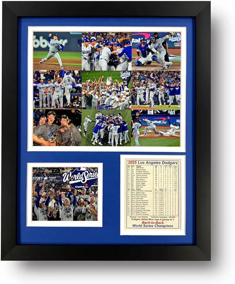 Los Angeles Dodgers | 2025 World Series Champions | Collectible Baseball Memorabilia | MLB Framed Picture & Photo Collage Gift, Man Cave Wall Art, Home Room Decor | 2 Sizes & 4 Styles (Mosaic, 12"x15")