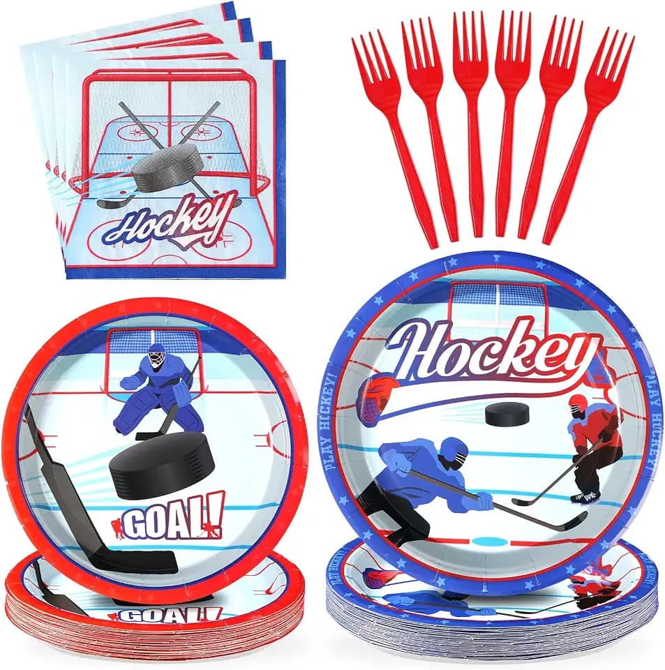 Grencian 96Pcs Hockey Birthday Party Decorations, Serves 24