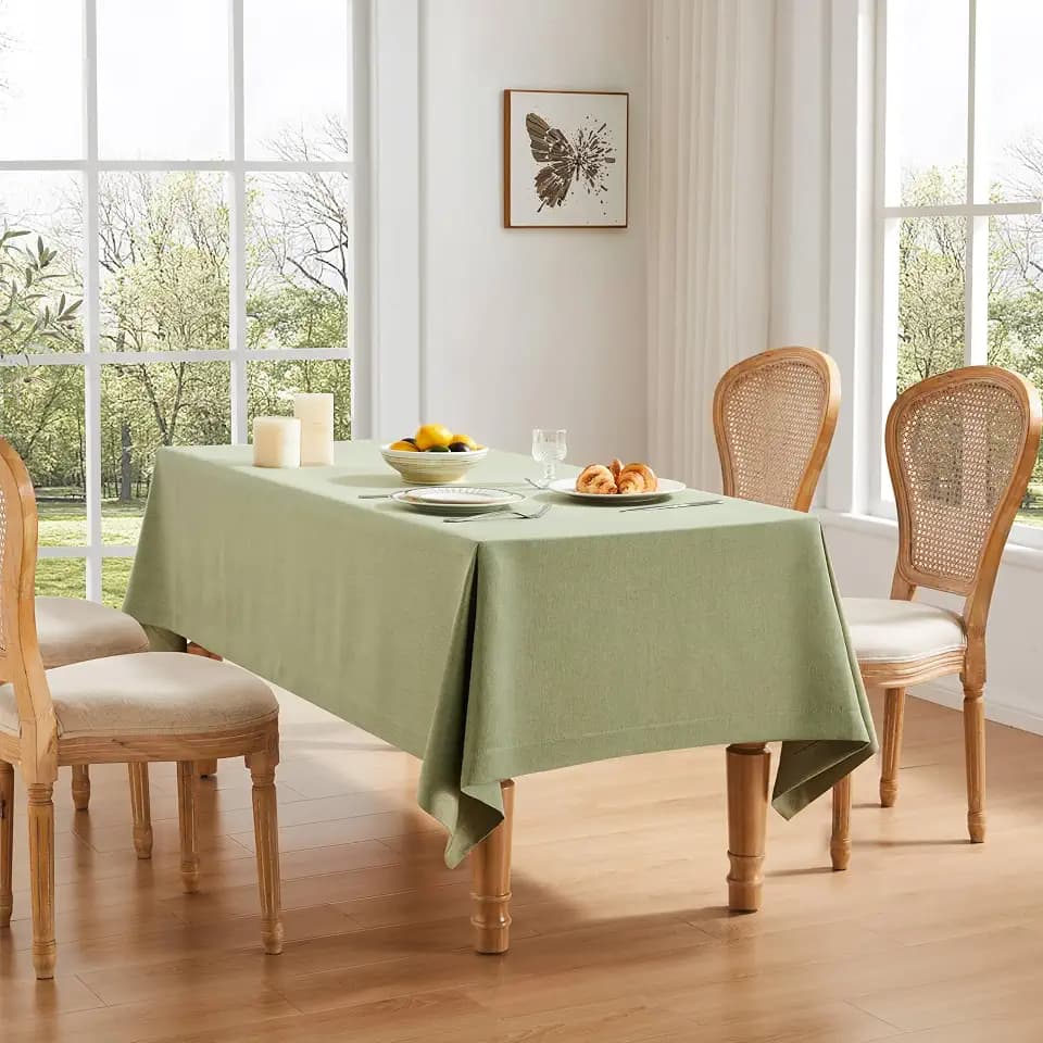ZeeMart Linen Textured Rectangle Table Cloth, 52x70 Inch Sage Green