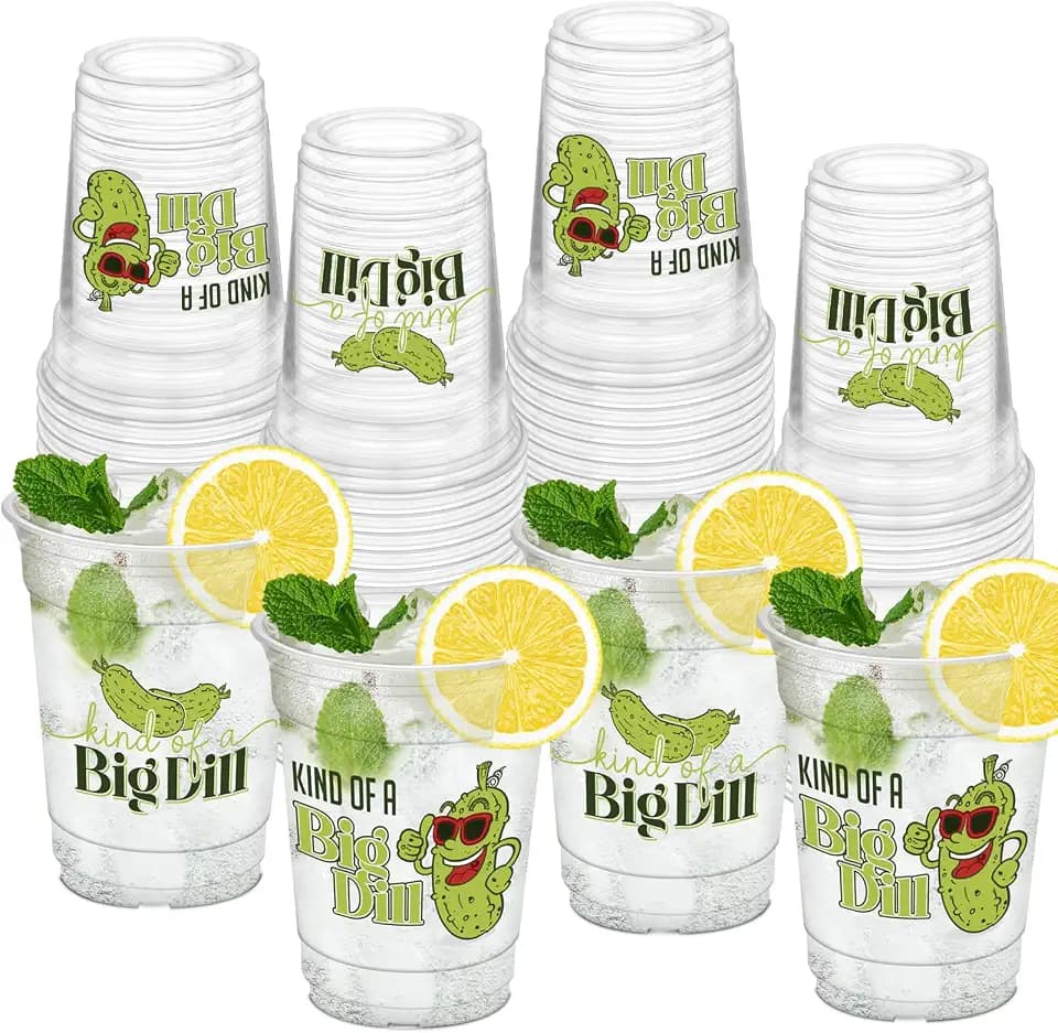 50 PCS Pickle Cups, 12oz Pickle Party Cups for BBQ Vegetable Fruit Themed Party Baby Shower Decoration Supplies Table Decorations Favors