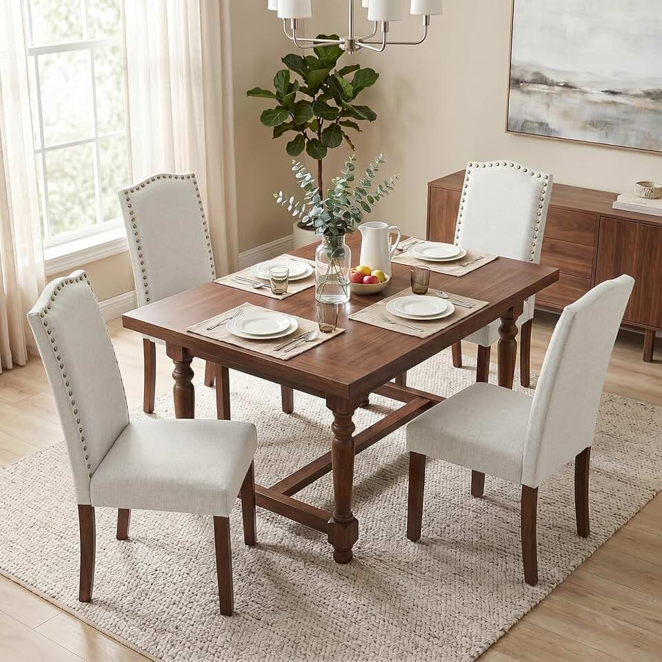 Upholstered Dining Chair Set of 4, Farmhouse Fabric Kitchen Chair