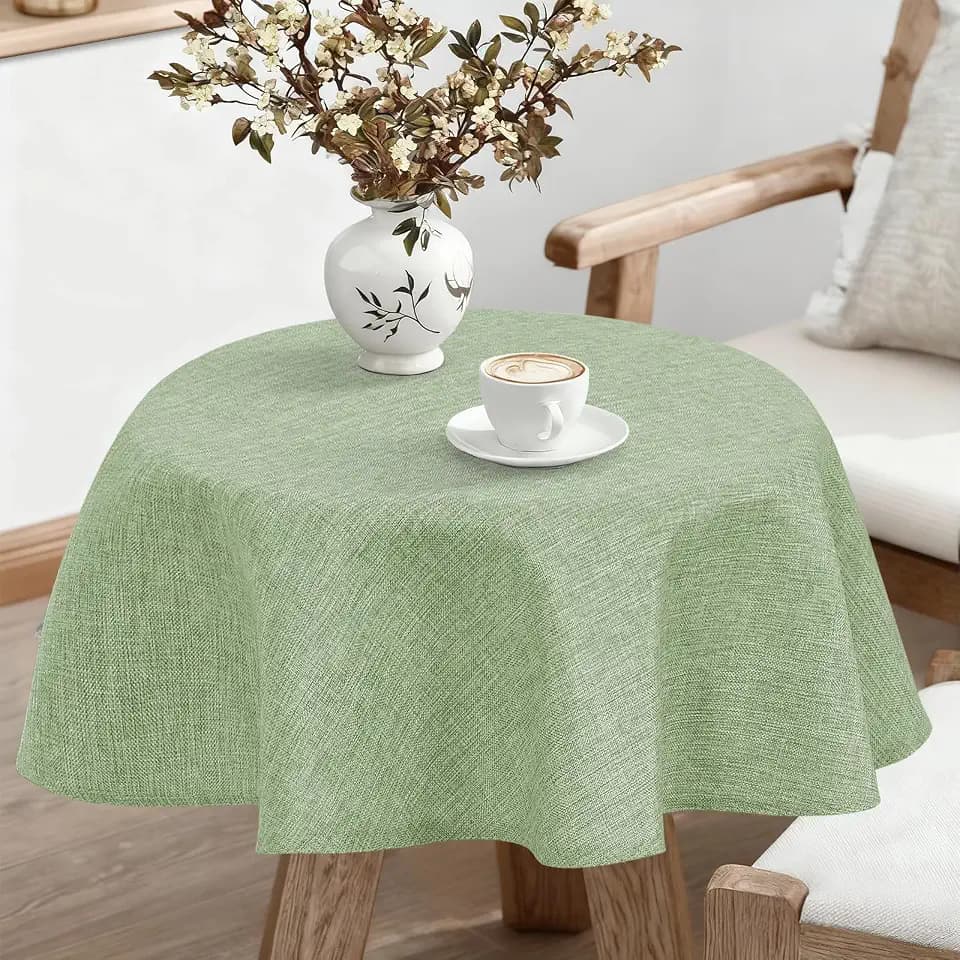 JIUZHEN Round Textured Table Cloth Linen Wrinkle Free Stain Resistant Farmhouse Decorative Circular Tablecloth for Kitchen, Dining, Party, Wedding, Outdoor Use (40 Inch Round,Sage Green)