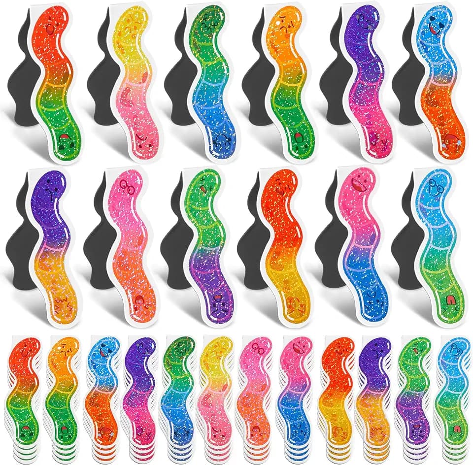 240 Pcs Magnetic Worm Bookmarks Bulk for Kids Cute Back to School Holographic Glitter Gummy Worm Bookmark Funny Bookmarks for Book Lovers Adults Teacher Reading Gifts Bookish Party Favors