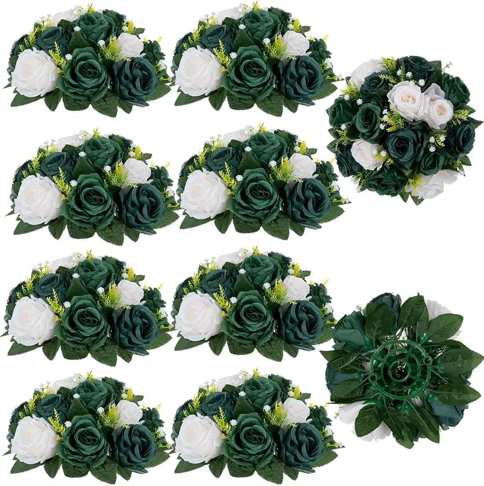 BLOSMON Green Flowers Artificial for Weddings: 10 Pcs, Fake Rose Balls