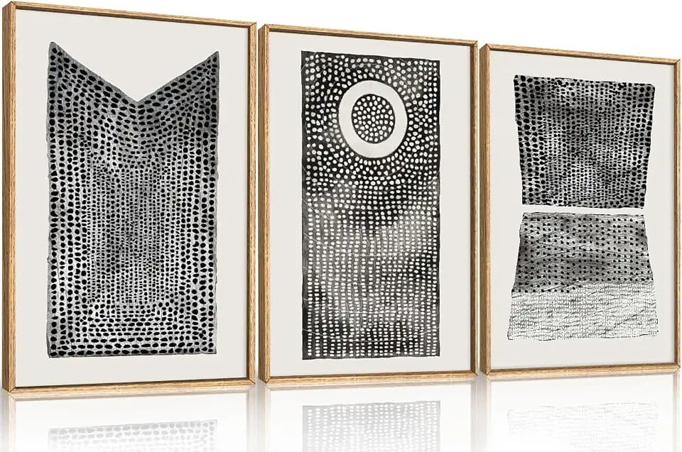 DRACIT Abstract Dot Black Pattern Framed Canvas Wall Art Set-16"x24"x3