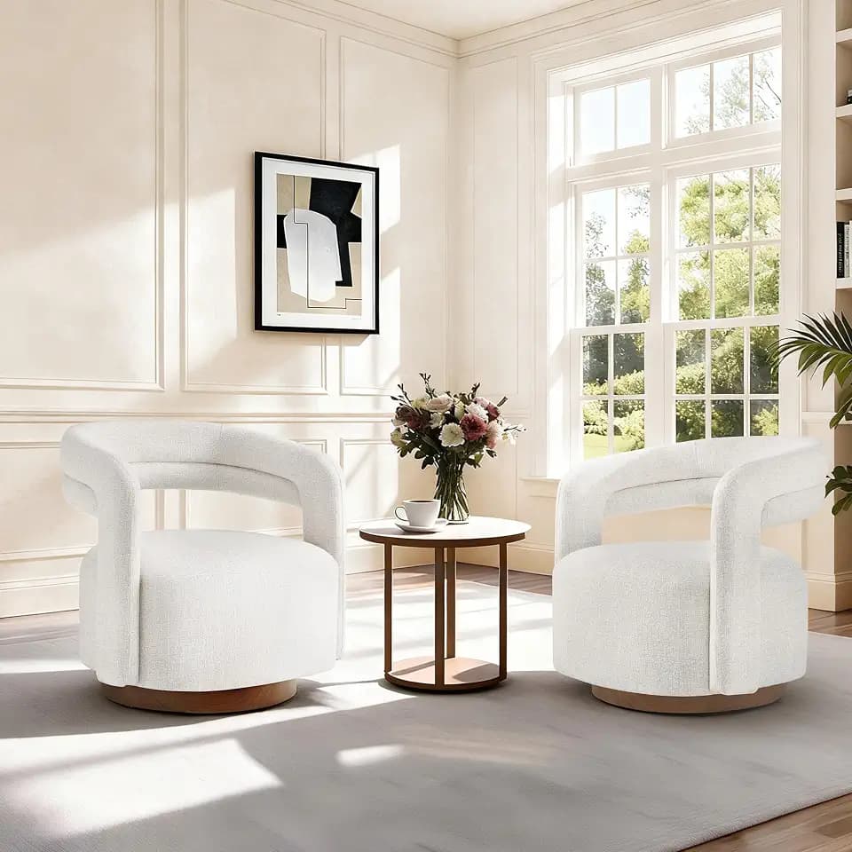 KISLOT, Swivel Accent Chair, Modern Arm Chair with Wooden Base, Cream, 2PCS