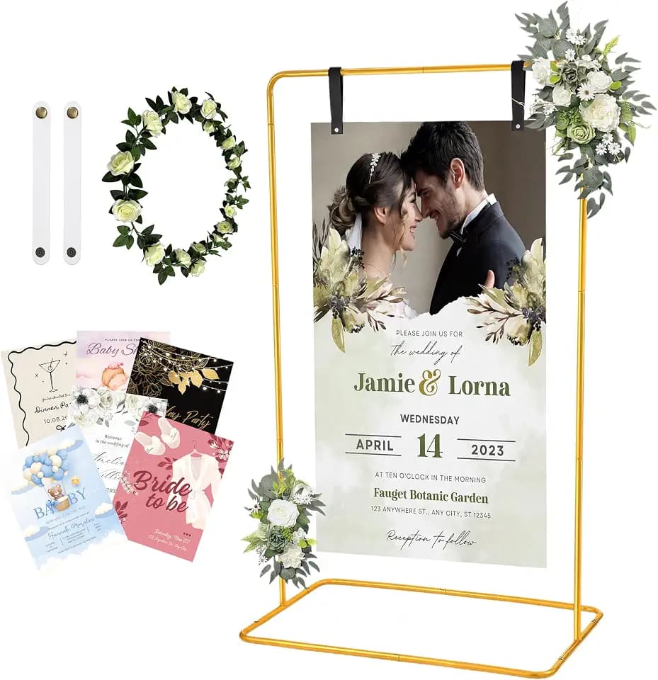 Wedding Welcome Sign Stand Fabric Banner Stand With Design Bundle Rose Vine